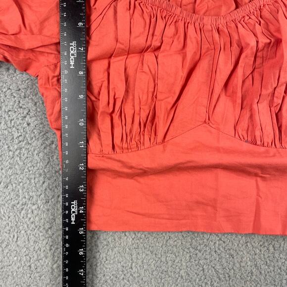 Sim & Sam Women's Small Red 100% Cotton Off the Shoulder Puff Sleeve Crop Top - Picture 8 of 13